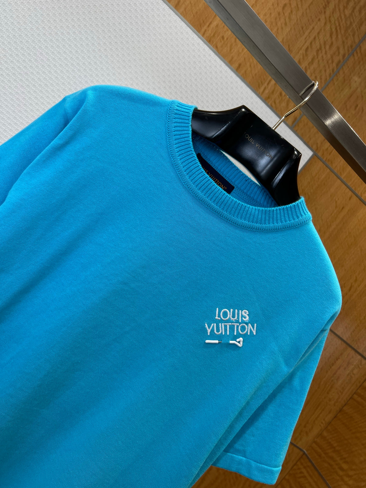 Louis Vuitton Pin-Embroidered Logo Short-Sleeve Knit T-shirt "Light Blue"