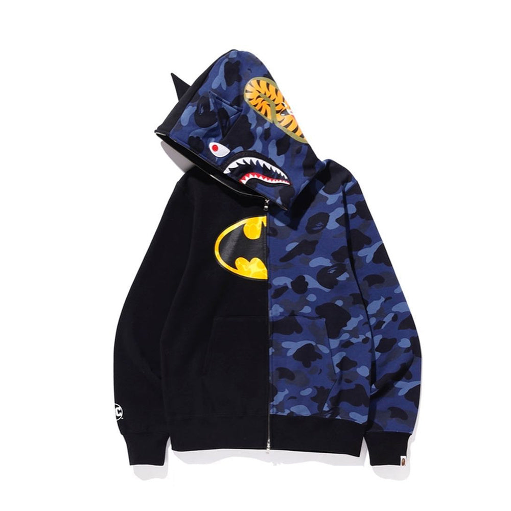 BAPE x DC Batman Split Color Camo Full Zip Hoodie #2 "Black/Blue"