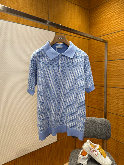 Dior Oblique Polo Shirt "Blue and White Cotton Jacquard"