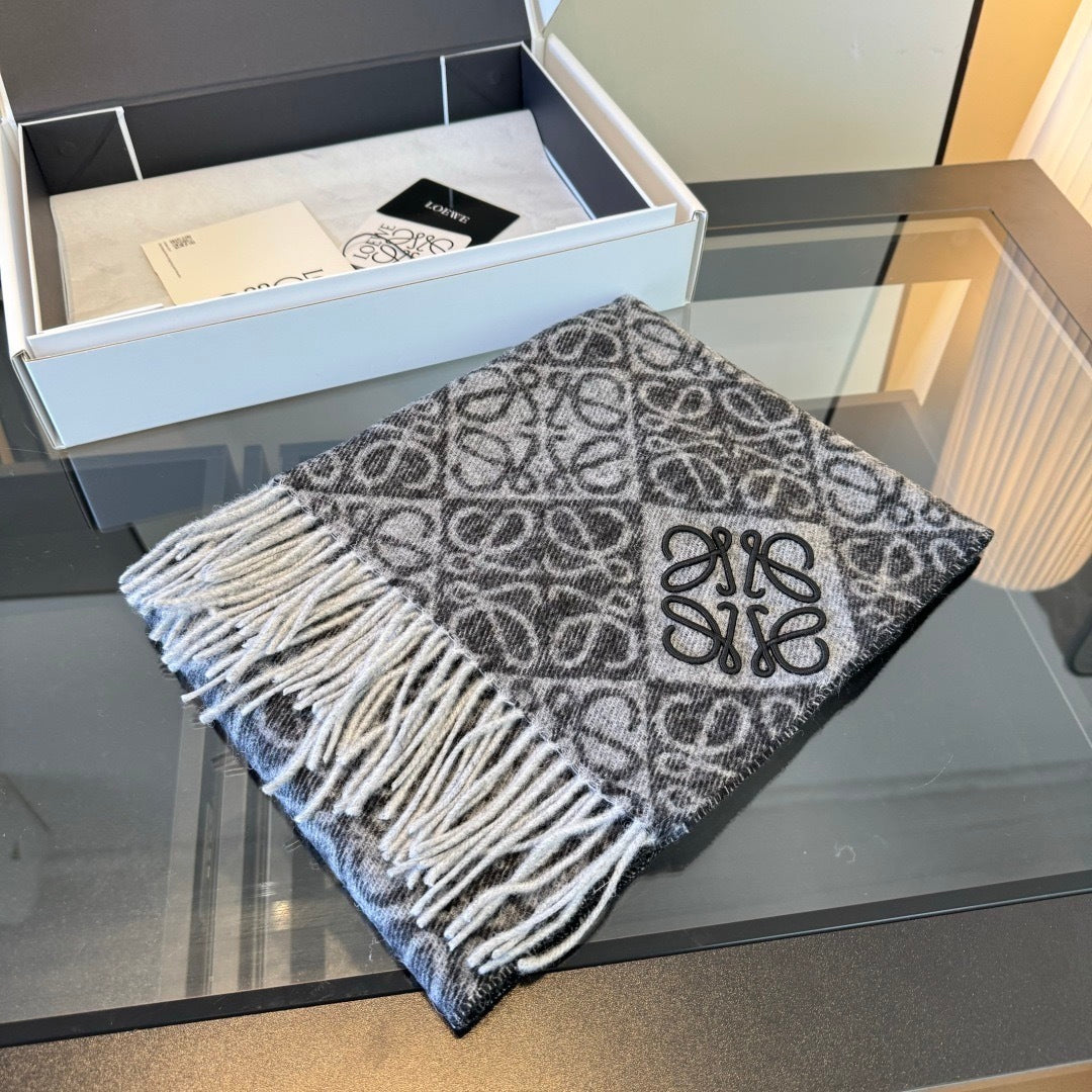 Loewe Anagram Wool and Cashmere Scarf "Grey-Black"