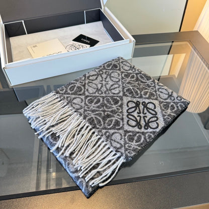 Loewe Anagram Wool and Cashmere Scarf "Grey-Black"