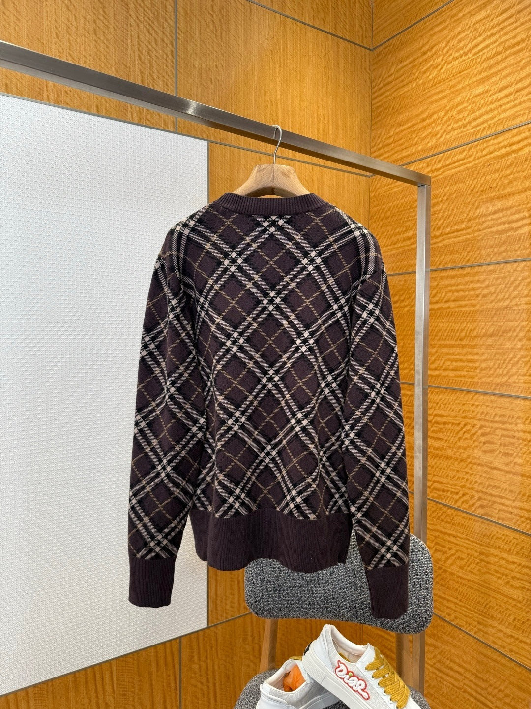 Burberry Check Wool Cashmere Blend Sweater "Truffle Brown"