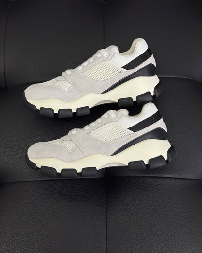 Prada Mesh Fabric and Suede Sneakers "White"