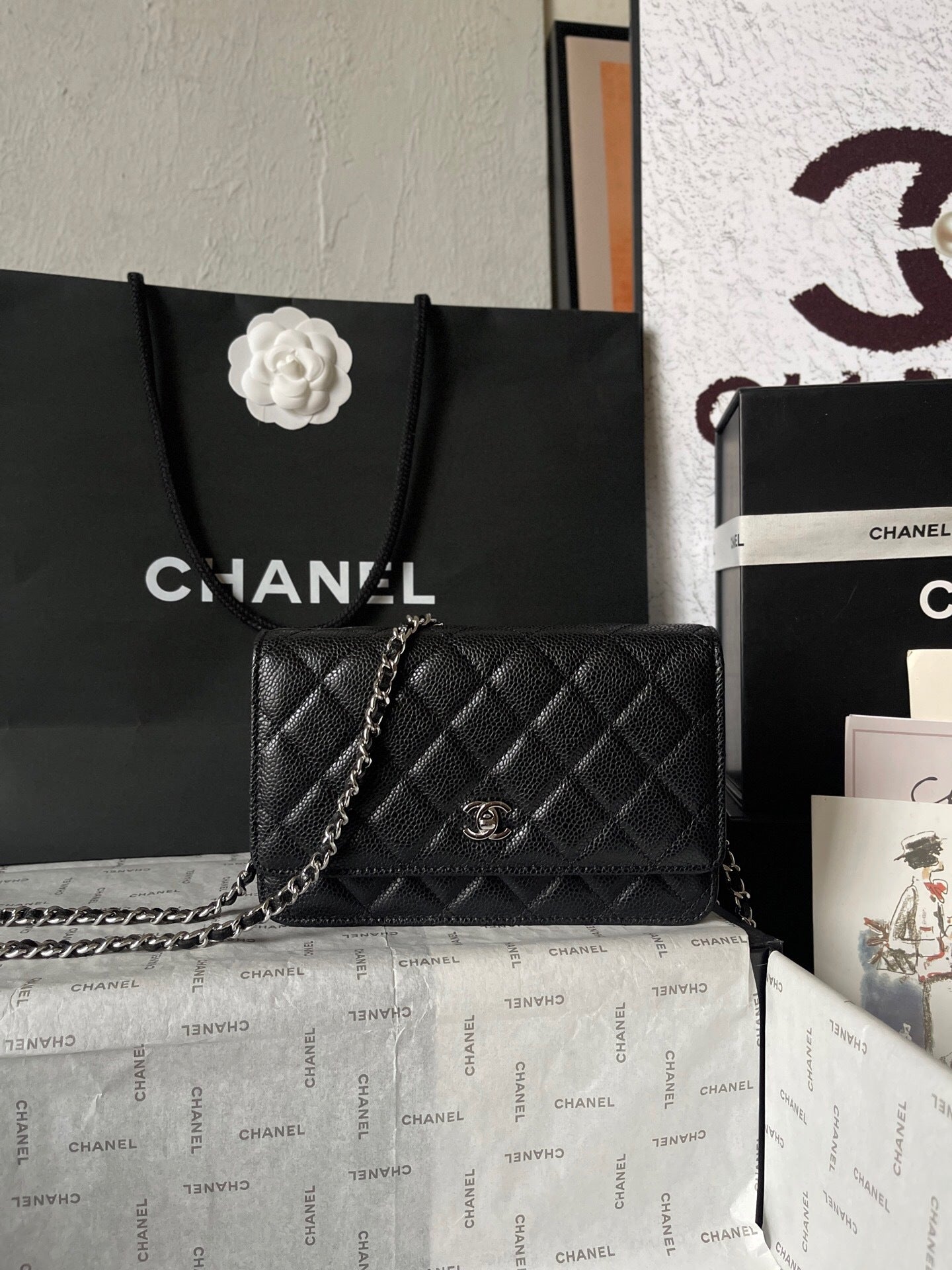 Chanel Quilted Caviar Leather Classic Wallet on Chain