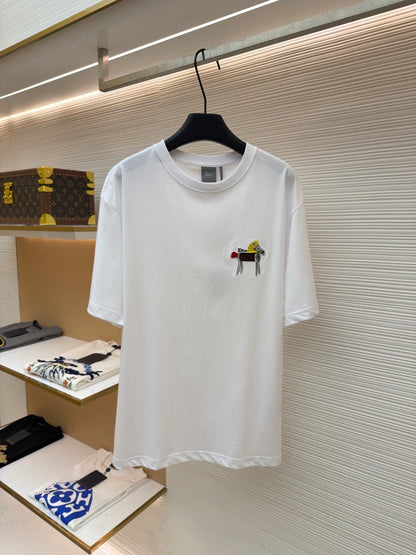 Dior T-Shirt with Horse Embroidery "White Cotton Jersey"