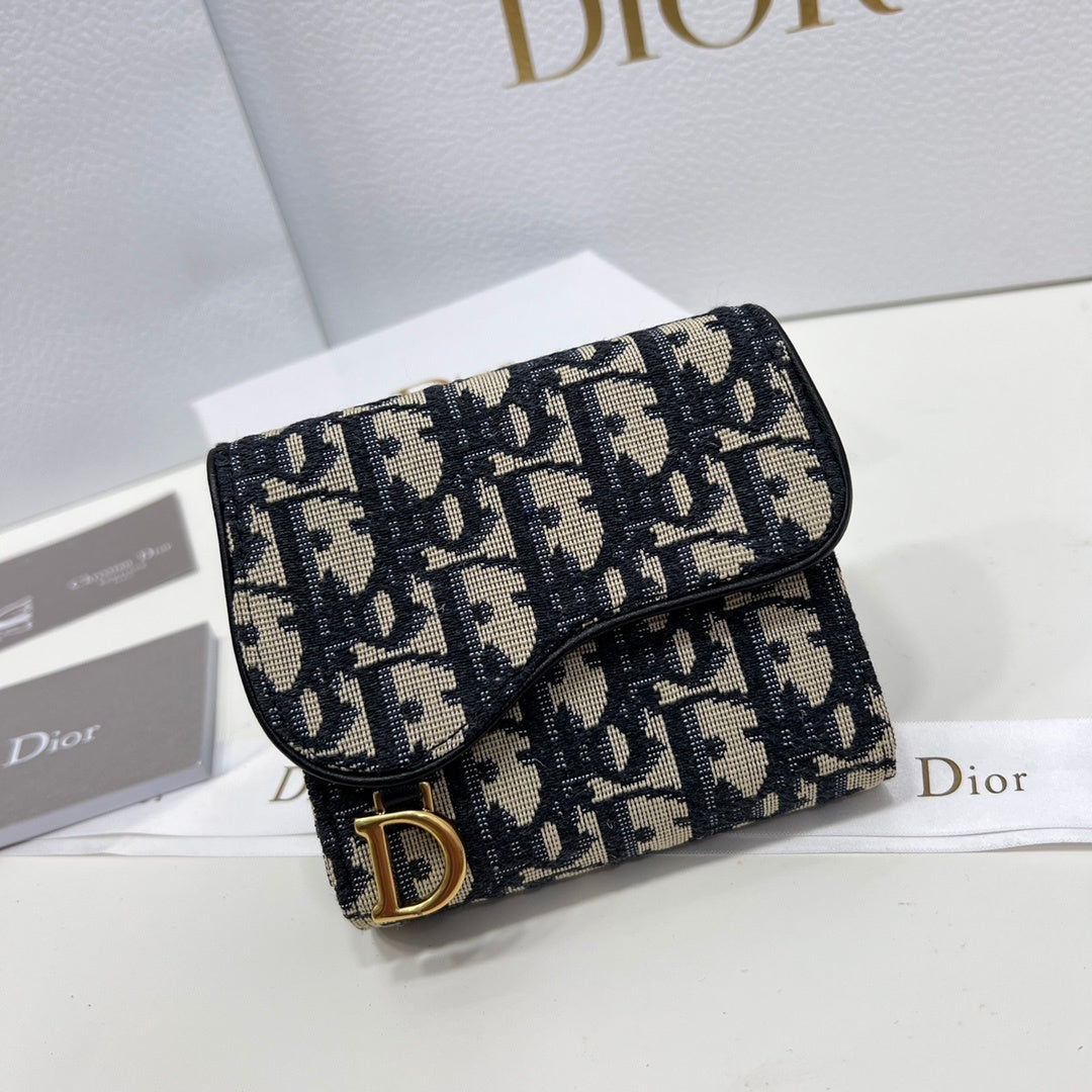 Dior Saddle Lotus Wallet "Beige and Black Dior Oblique Jacquard"