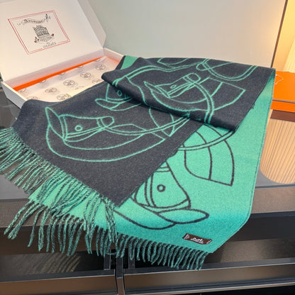 Hermes Casaque Entrelacs Equestres Scarf "Grey-Mint"