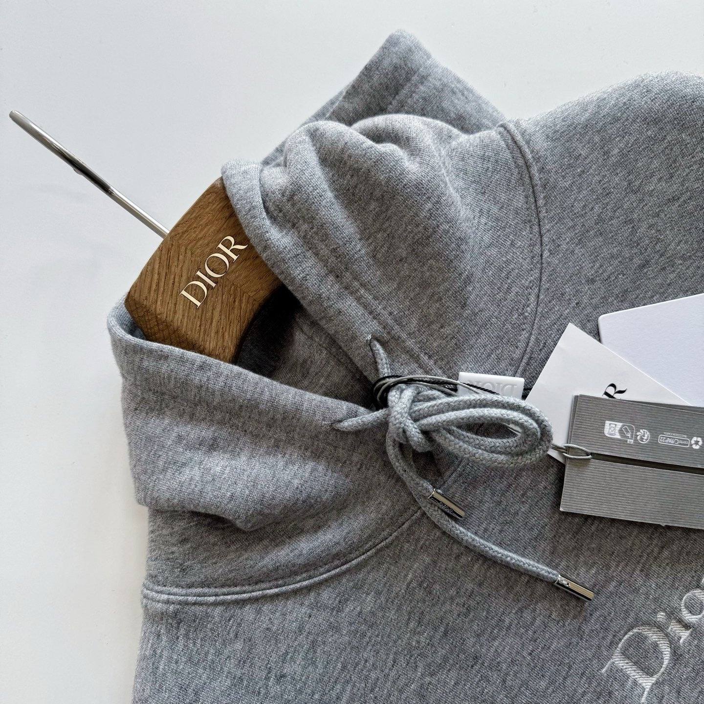 Dior Hooded Sweatshirt with Dior Embroidery "Gray Cotton Fleece"
