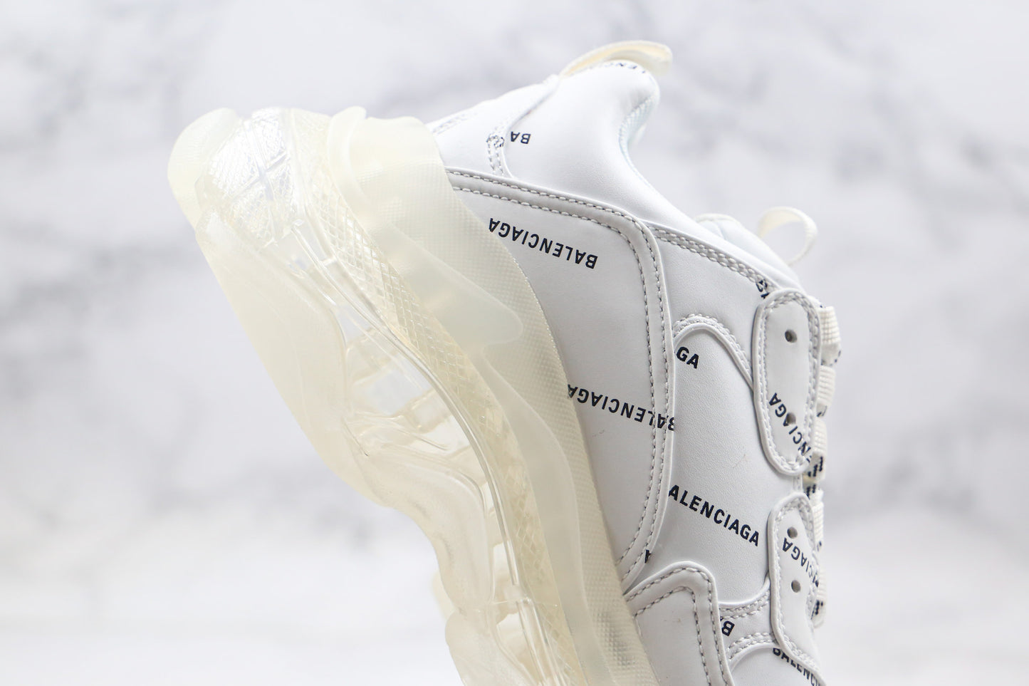 Balenciaga Triple S "White-All Over Logo-Clear Sole"