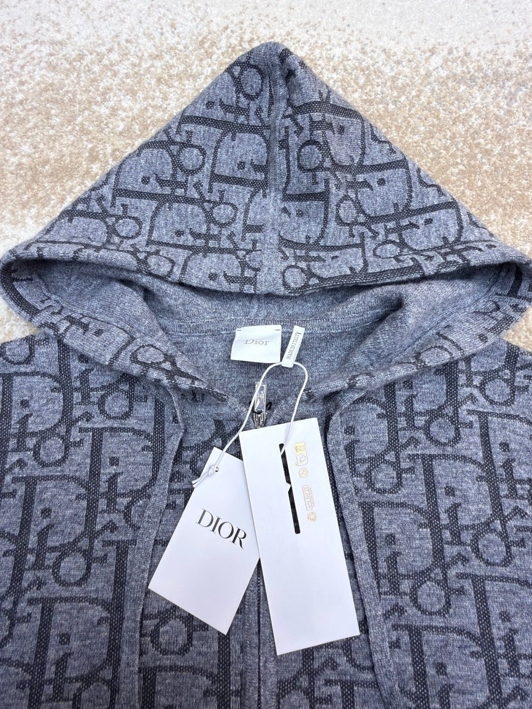 Dior Hooded Zip-up Cardigan "Gray Dior Oblique Wool Blend Jacquard"