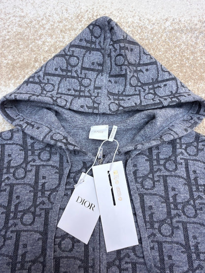 Dior Hooded Zip-up Cardigan "Gray Dior Oblique Wool Blend Jacquard"