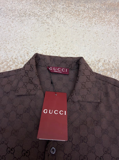 Gucci GG Canvas Linen Blend Bowling Shirt "Brown"