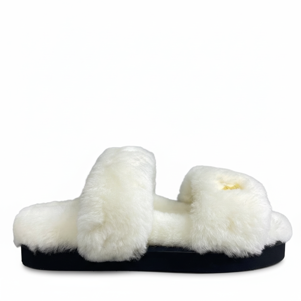 Louis Vuitton Sunset Comfort Nude Shearling Flat Mules "White"
