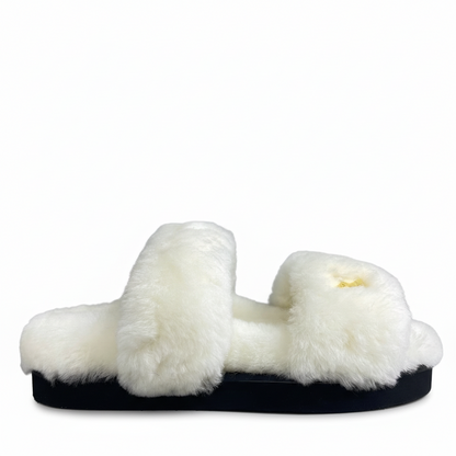 Louis Vuitton Sunset Comfort Nude Shearling Flat Mules "White"
