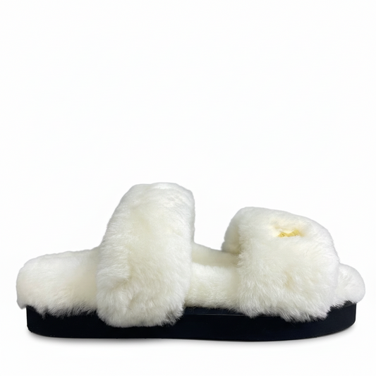 Louis Vuitton Sunset Comfort Nude Shearling Flat Mules "White"