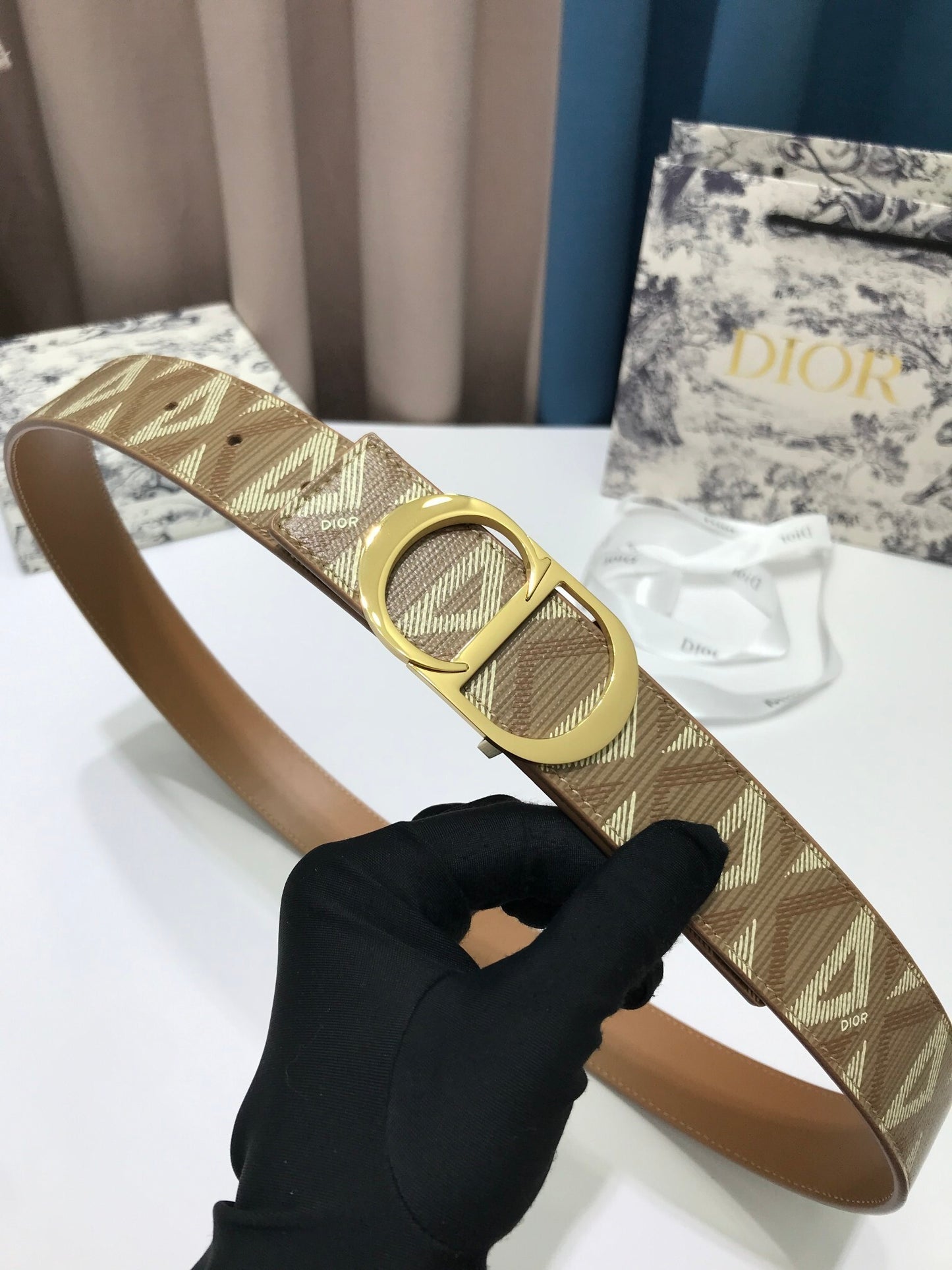 Dior CD Diamond 35mm Reversible CD Icon Belt "Beige"
