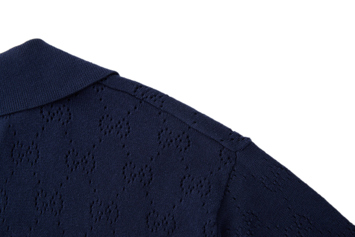 Gucci GG Pointelle Cotton Silk Polo Shirt "Blue"