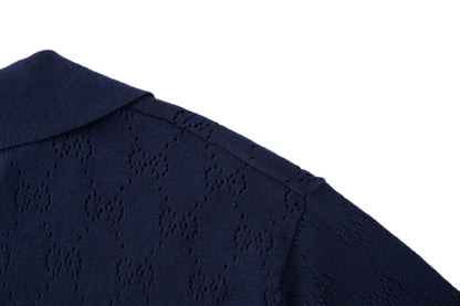Gucci GG Pointelle Cotton Silk Polo Shirt "Blue"