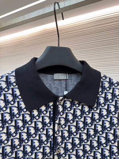 Dior Oblique Polo Shirt "Beige, Blue and Black Cotton Jacquard"