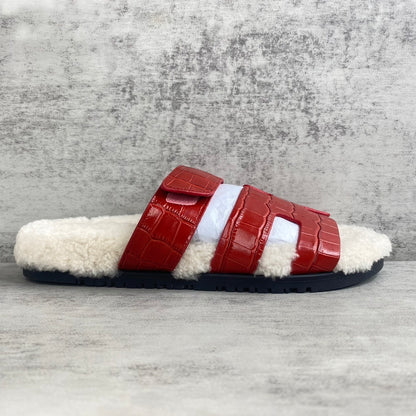 Hermes Chypre Sandals "Red Crocodile Pattern "