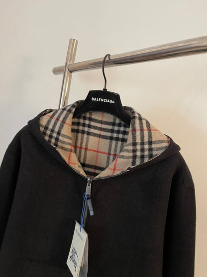 Burberry Reversible Wool Hooded Jacket "Black" and "Beige"