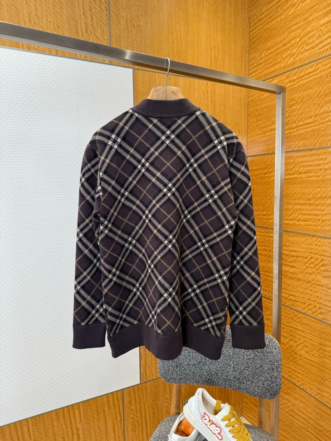 Burberry Check Wool Cashmere Bomber Jacket "Truffle Brown"