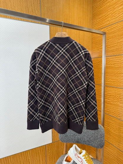 Burberry Check Wool Cashmere Bomber Jacket "Truffle Brown"