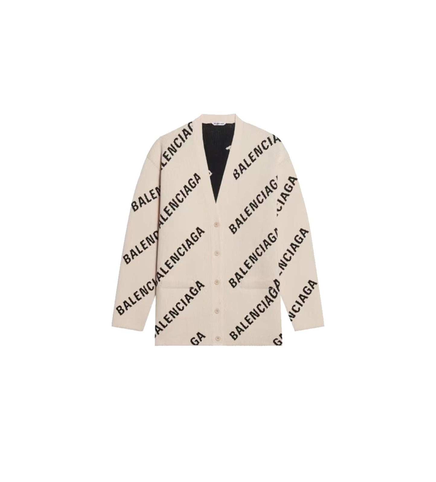 Balenciaga All-Over Logo Cardigan "Beige-Black"