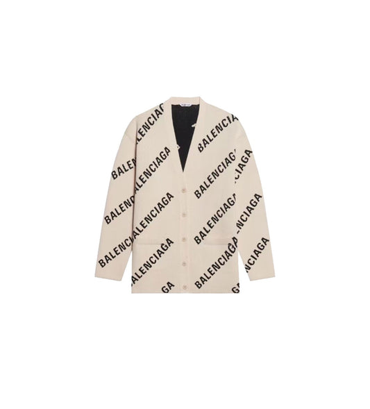 Balenciaga All-Over Logo Cardigan "Beige-Black"