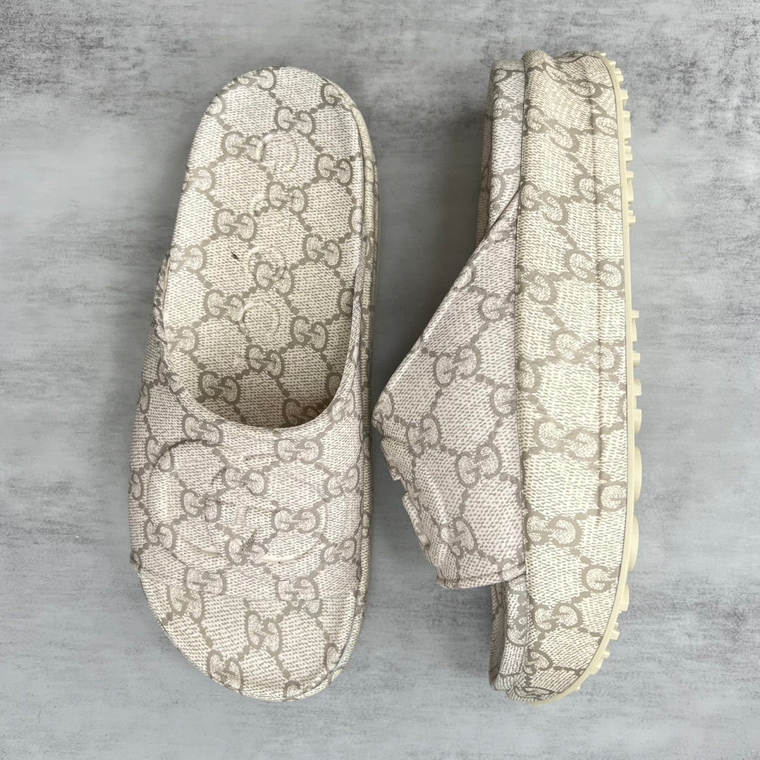 Gucci Monogram Slides "Beige-Grey"