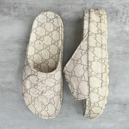 Gucci Monogram Slides "Beige-Grey"
