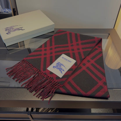 Burberry Check Cashmere Scarf "Red-Black"