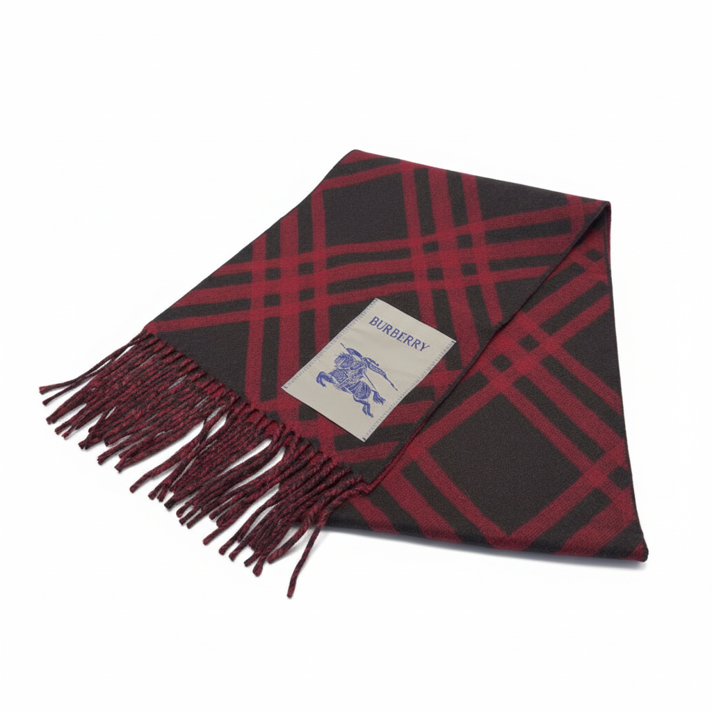 Burberry Check Cashmere Scarf "Red-Black"