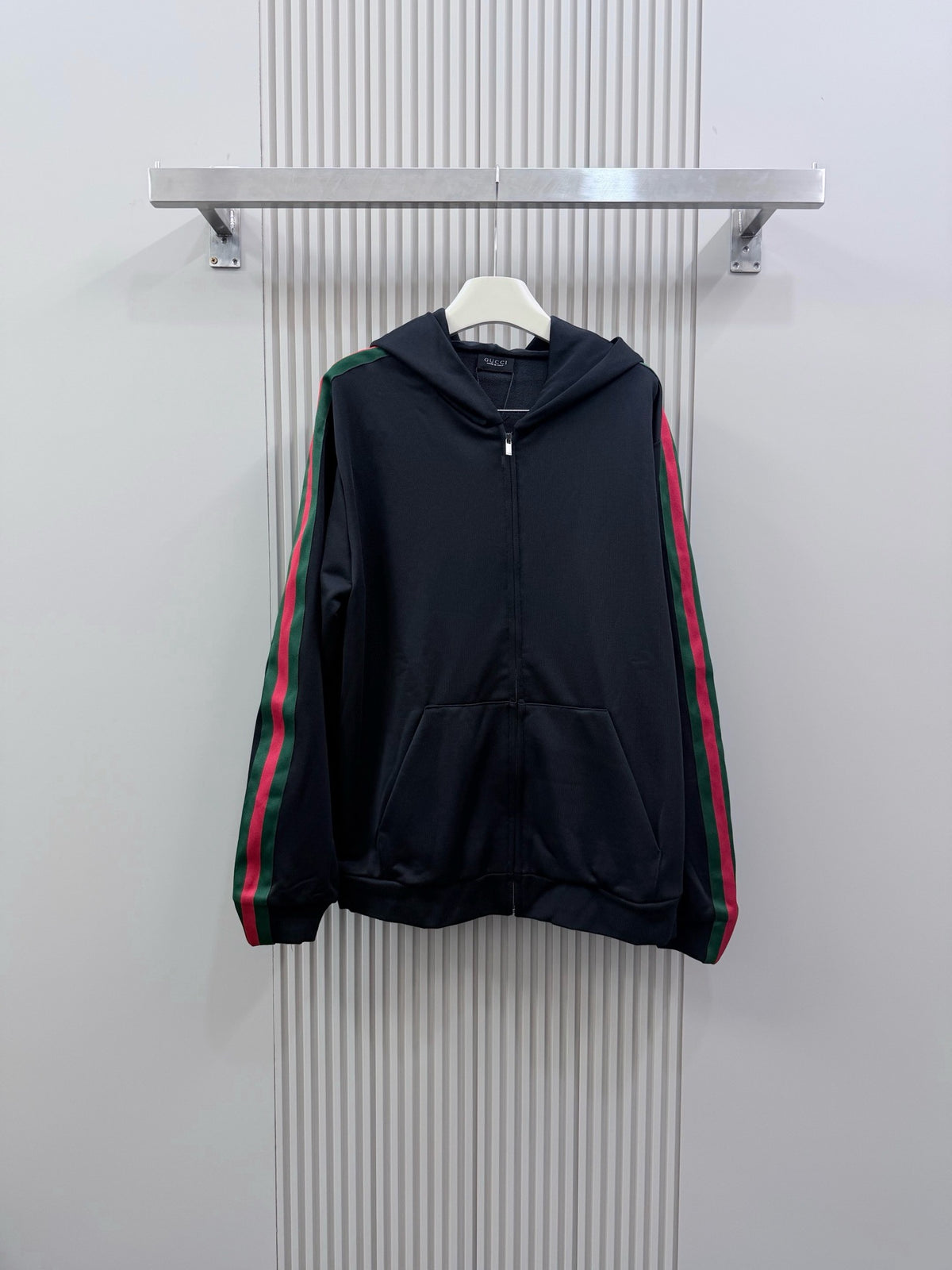 Gucci Silk Cotton Jersey Zip Jacket with Web "Black"