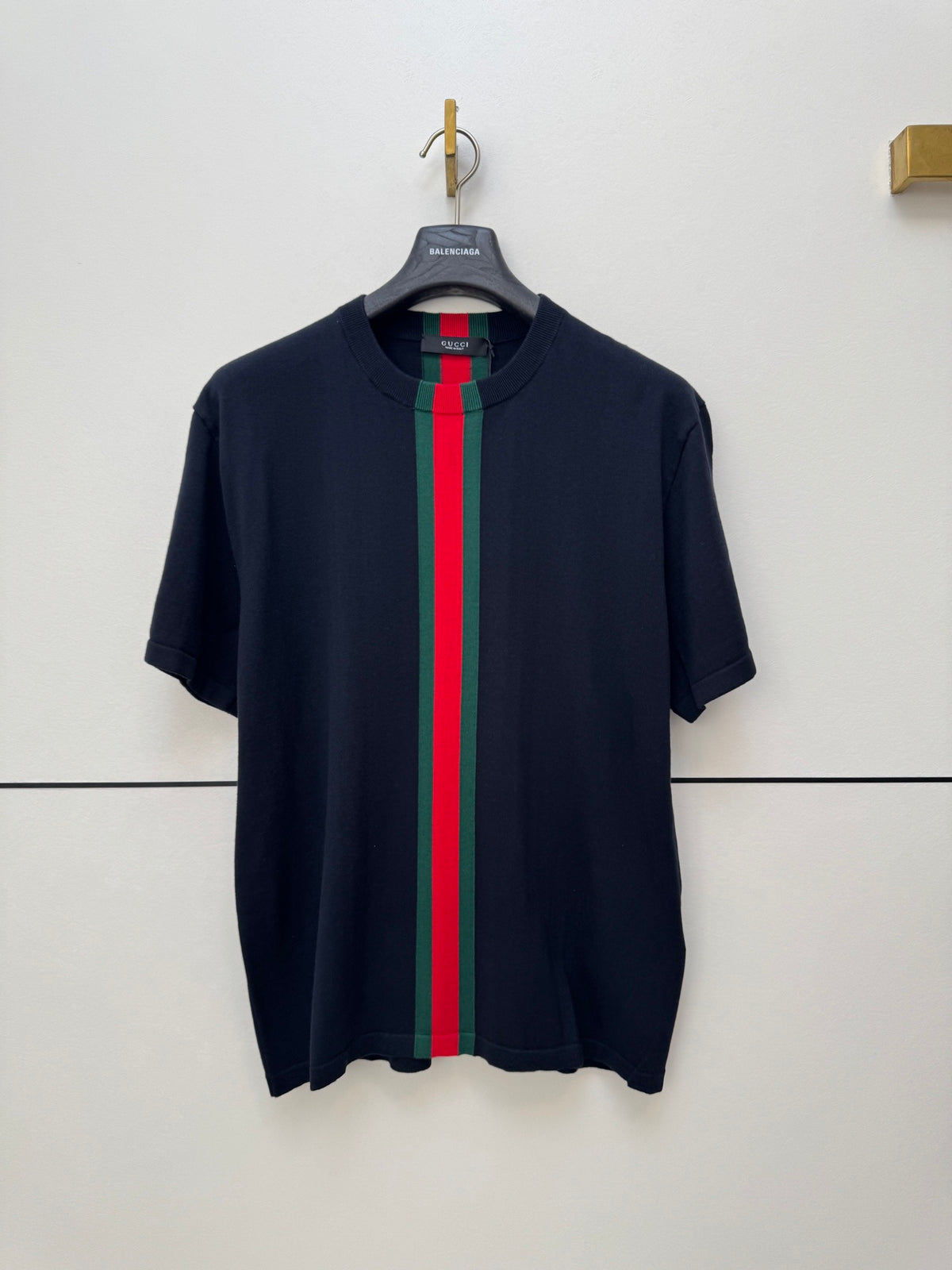 Gucci Knit cotton T-shirt with Web intarsia "Black"