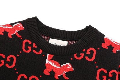 Gucci GG and Skunk Sweater "Black-Red"