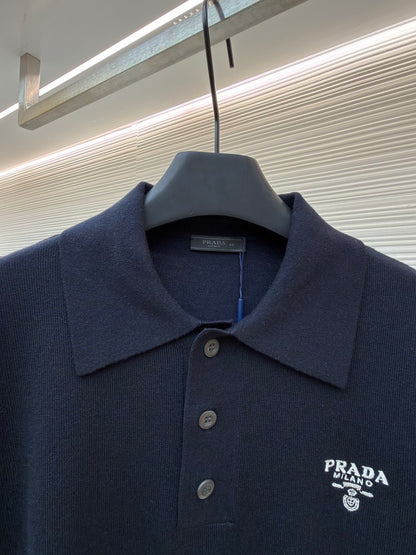 Prada Superfine Wool Polo T-Shirt "Black"