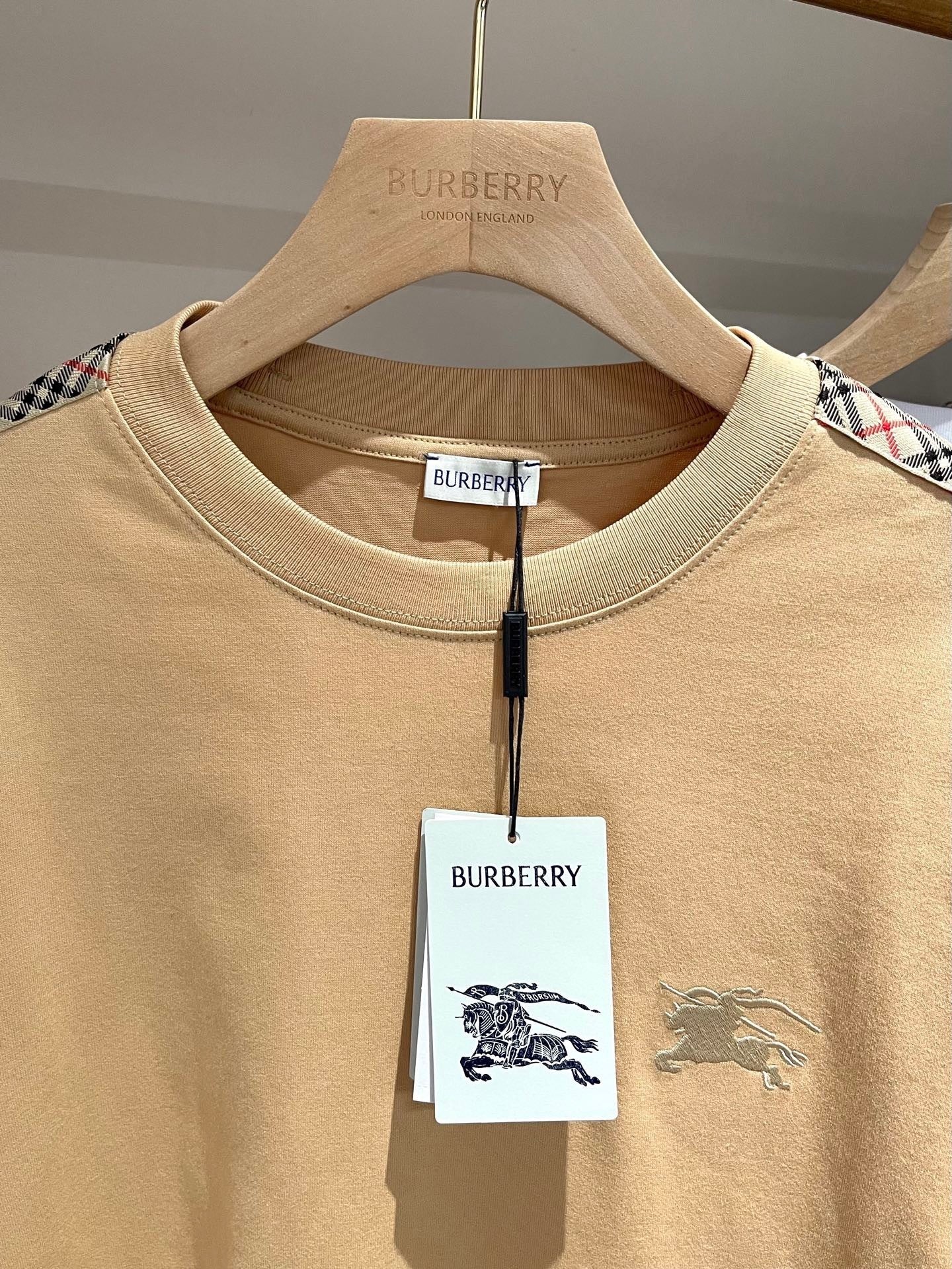 Burberry Check Trim Cotton T-Shirt "Flax Beige"