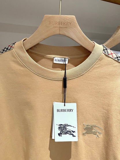 Burberry Check Trim Cotton T-Shirt "Flax Beige"