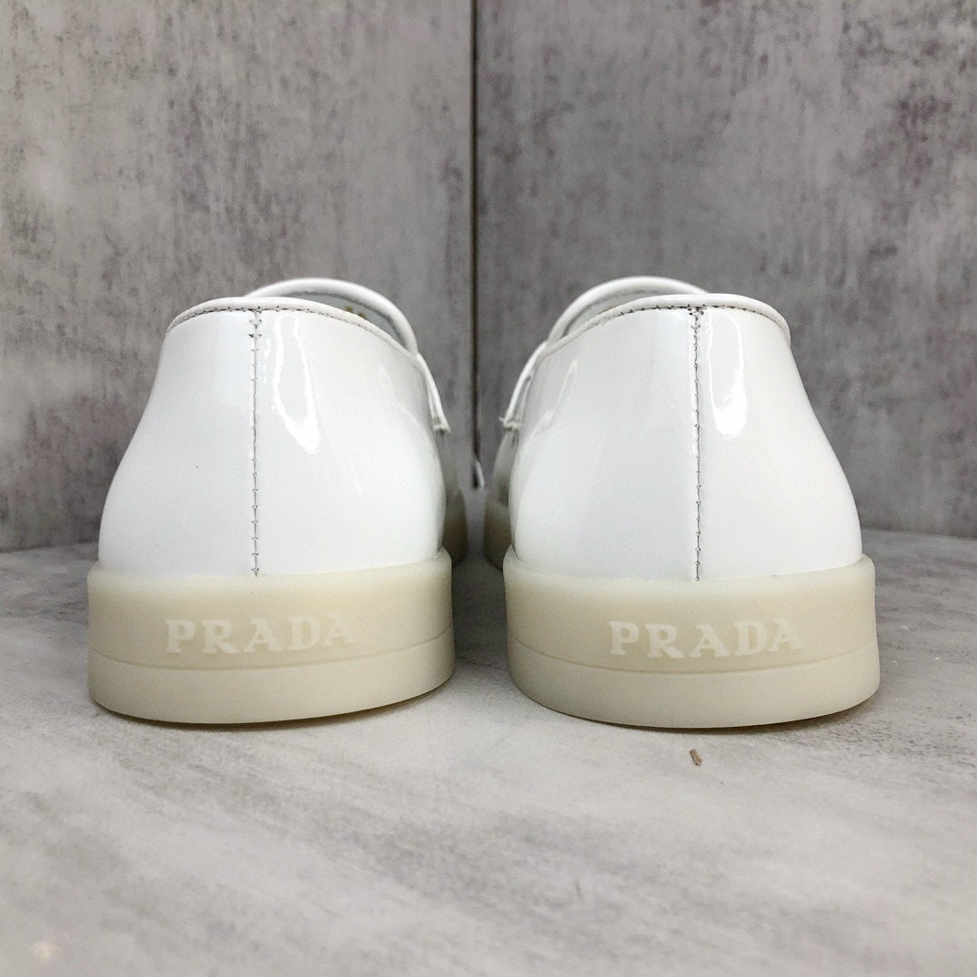Prada Triangle-Logo Leather Loafer "White"