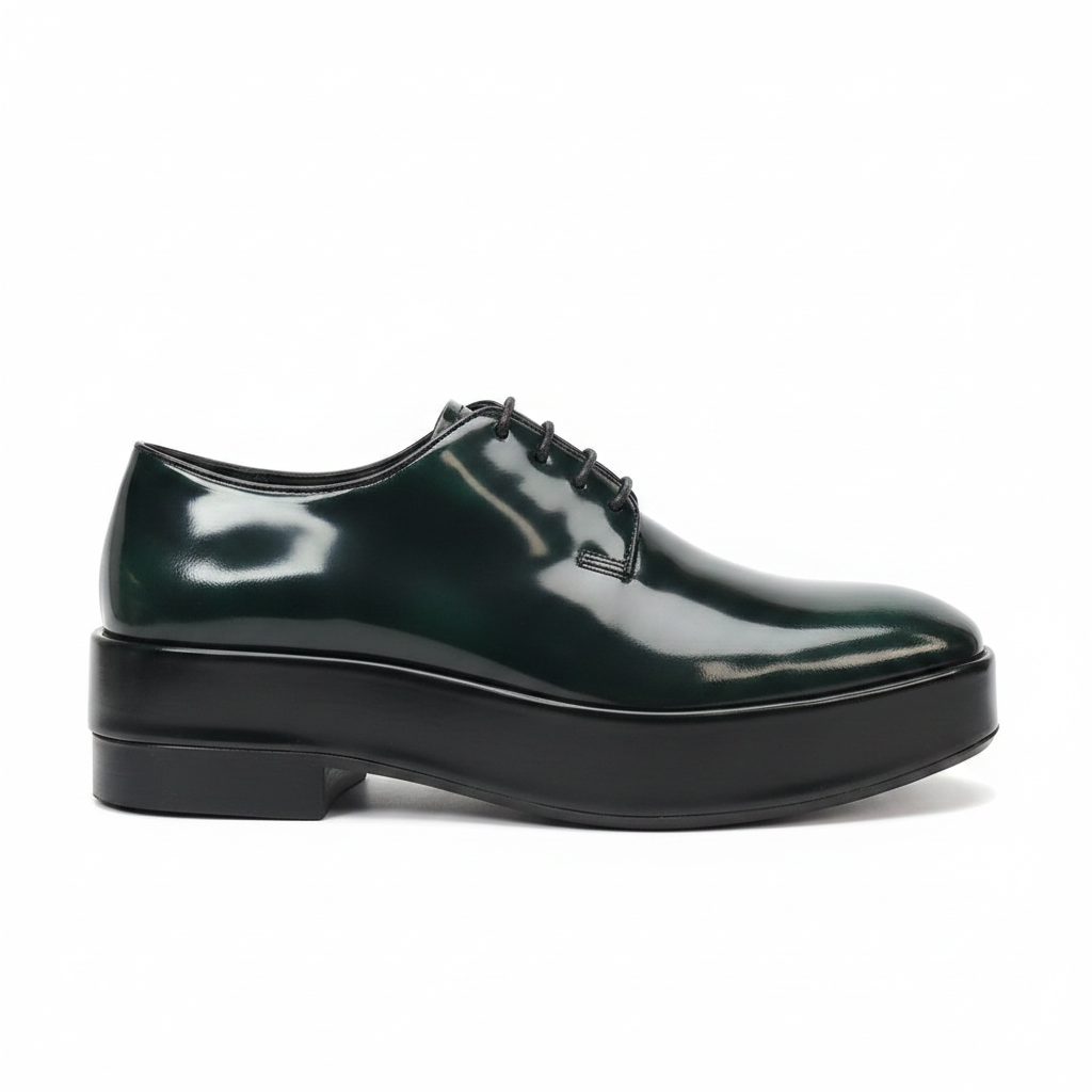 Prada Brushed Leather Derby Shoes "Green-Black"