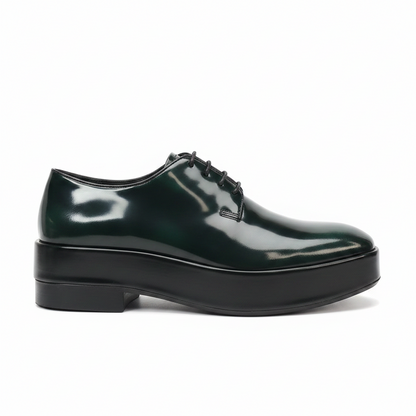 Prada Brushed Leather Derby Shoes "Green-Black"