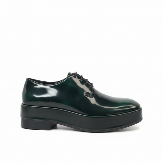 Prada Brushed Leather Derby Shoes "Green-Black"