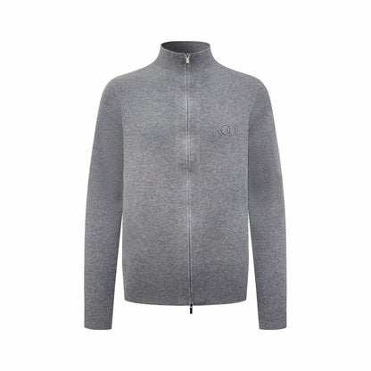 Dior CD Icon Zipped Sweater "Gray Virgin Wool Punto Milano Knit"