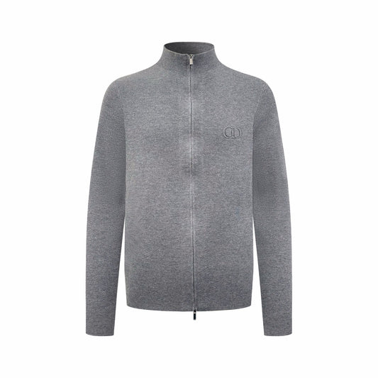 Dior CD Icon Zipped Sweater "Gray Virgin Wool Punto Milano Knit"