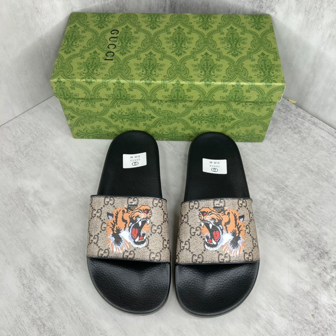 Gucci Tiger Slides "Black-Beige"