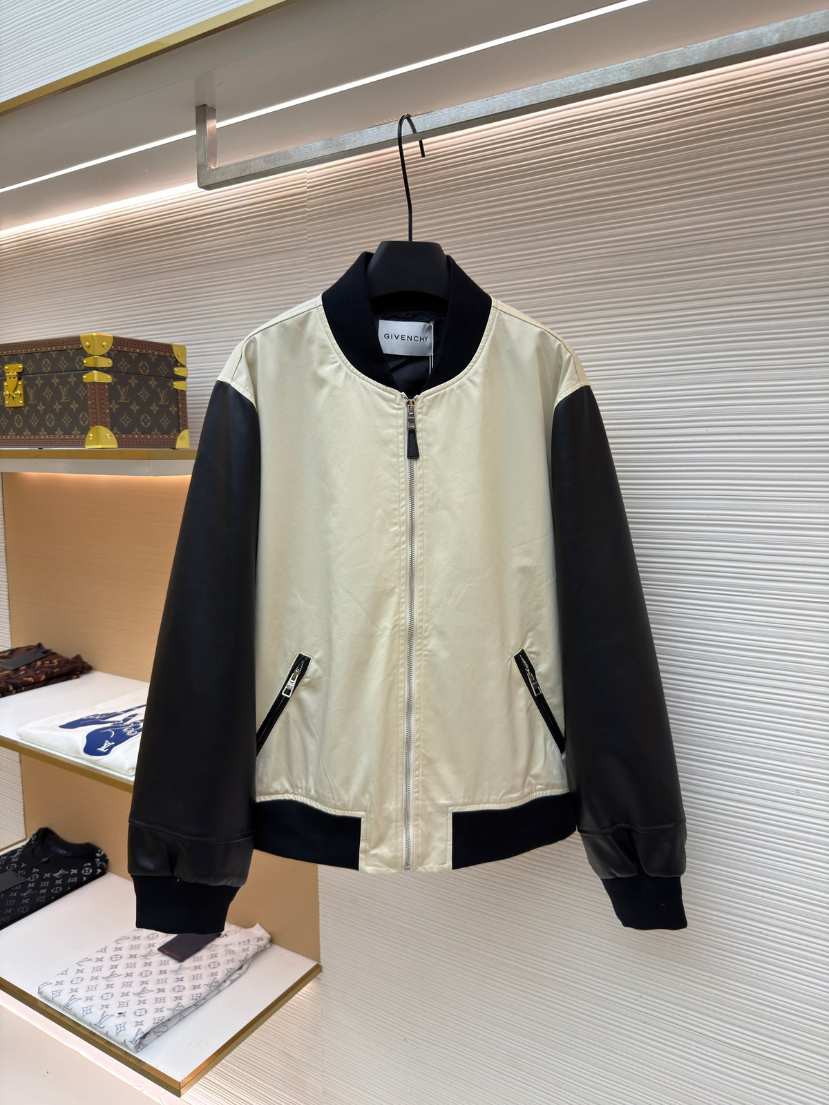 Givenchy Mix Material Blouson with Givenchy Paris Embroidery "Neutral-Black"