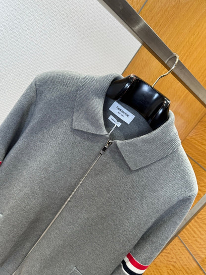 Thom Browne RWB Stripe Zipped Cardigan "Gray"