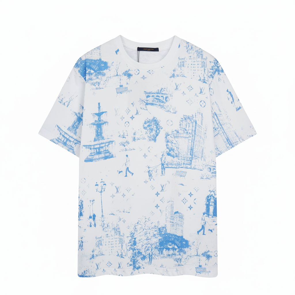Louis Vuitton Pique Print T-Shirt "White-Blue"