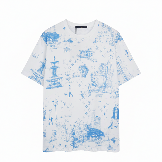 Louis Vuitton Pique Print T-Shirt "White-Blue"